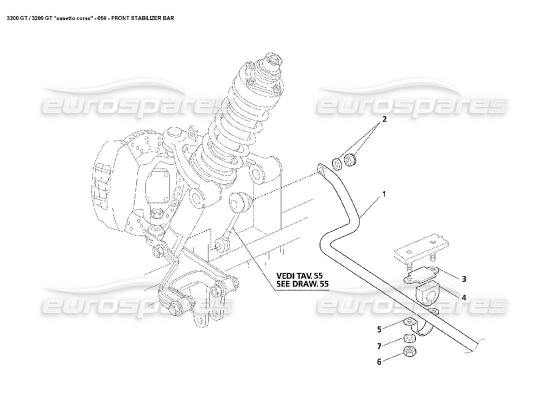 maserati 3200 gt/gta/assetto corsa front anti-roll bar parts diagram