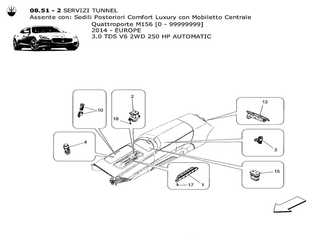 maserati qtp. v6 3.0 tds 250bhp 2014 centre console devices parts diagram