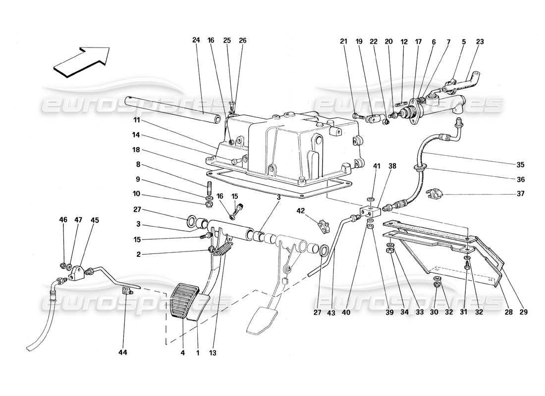 ferrari 348 (1993) tb / ts clutch release control parts diagram