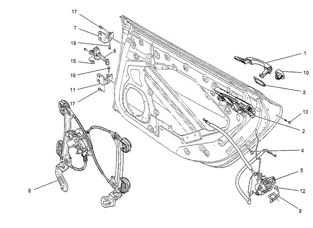 maserati qtp. v8 3.8 530bhp 2014 rear doors: mechanisms parts diagram
