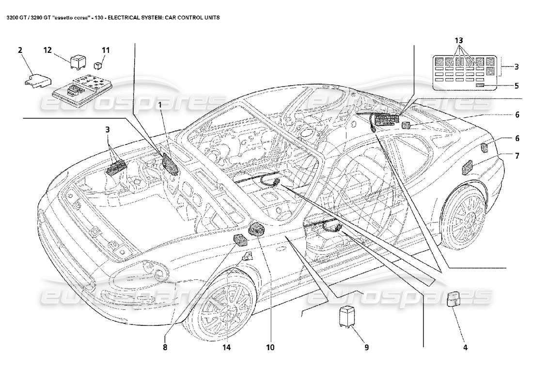 maserati 3200 gt/gta/assetto corsa electrical: car control units parts diagram