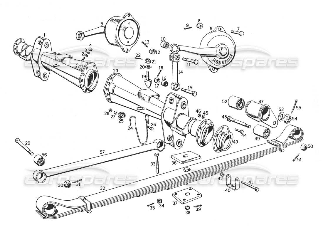 ferrari 250 gte (1957) axle arms and rear suspension parts diagram
