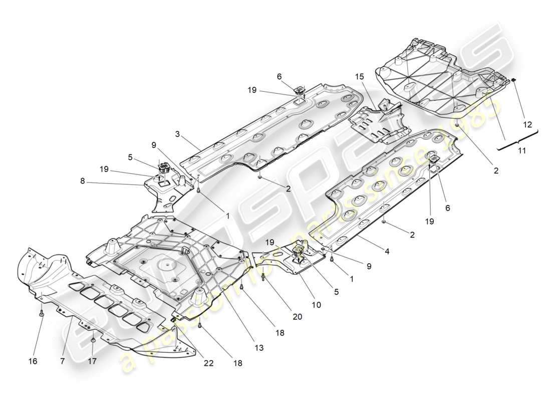maserati qtp 3.0 bt v6 410hp (2014) underbody and underfloor guards parts diagram