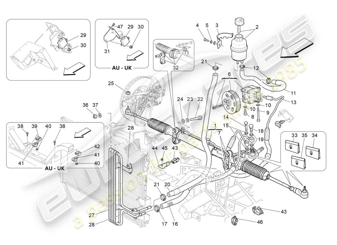 maserati granturismo (2009) complete steering rack unit part diagram