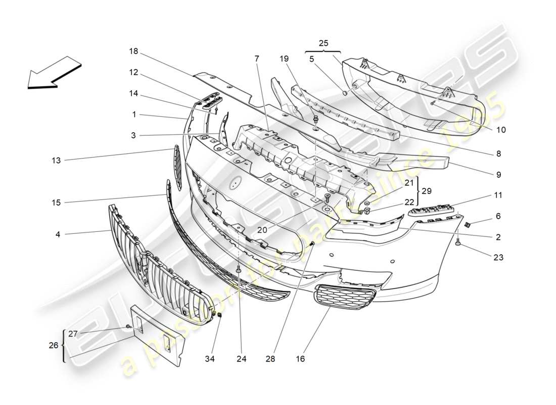 maserati qtp 3.0 bt v6 410hp (2014) front bumper parts diagram