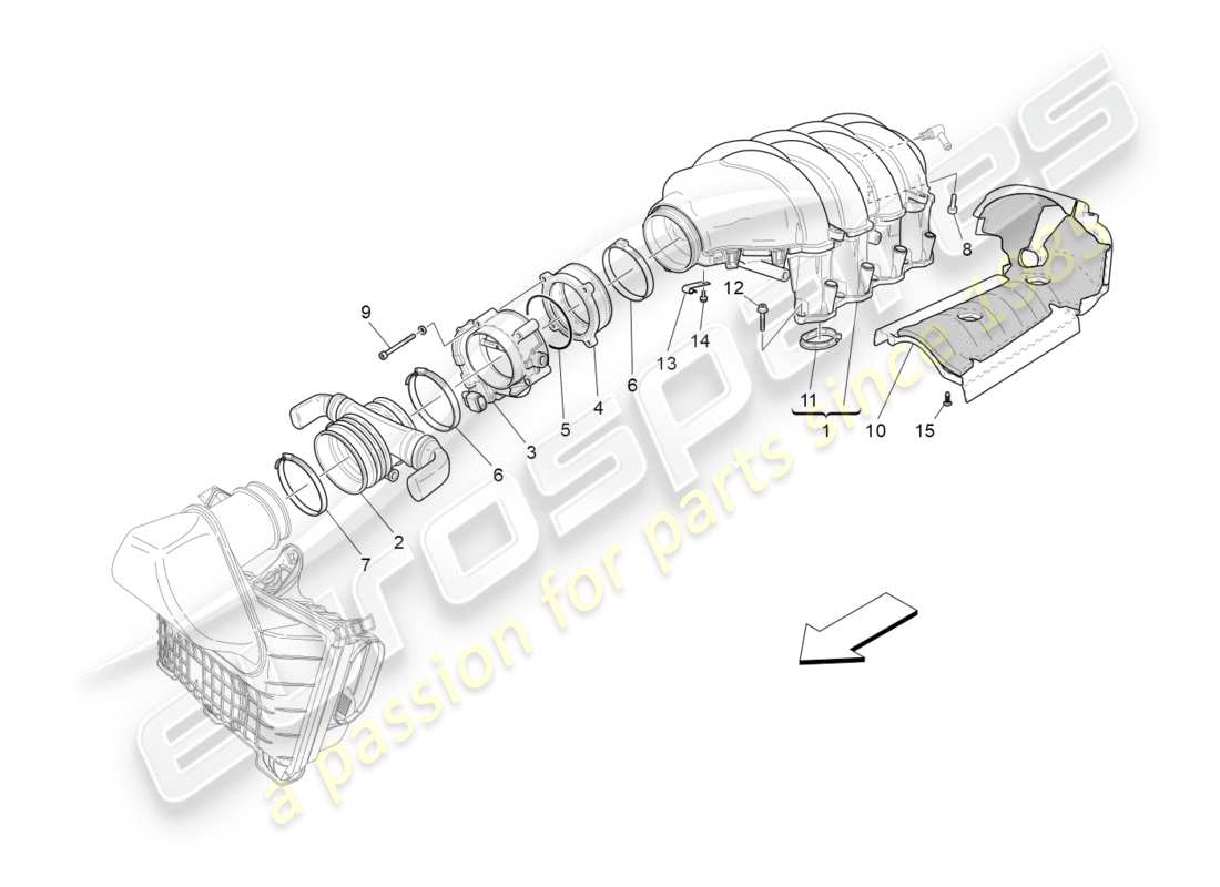 maserati granturismo (2009) intake manifold and throttle body part diagram