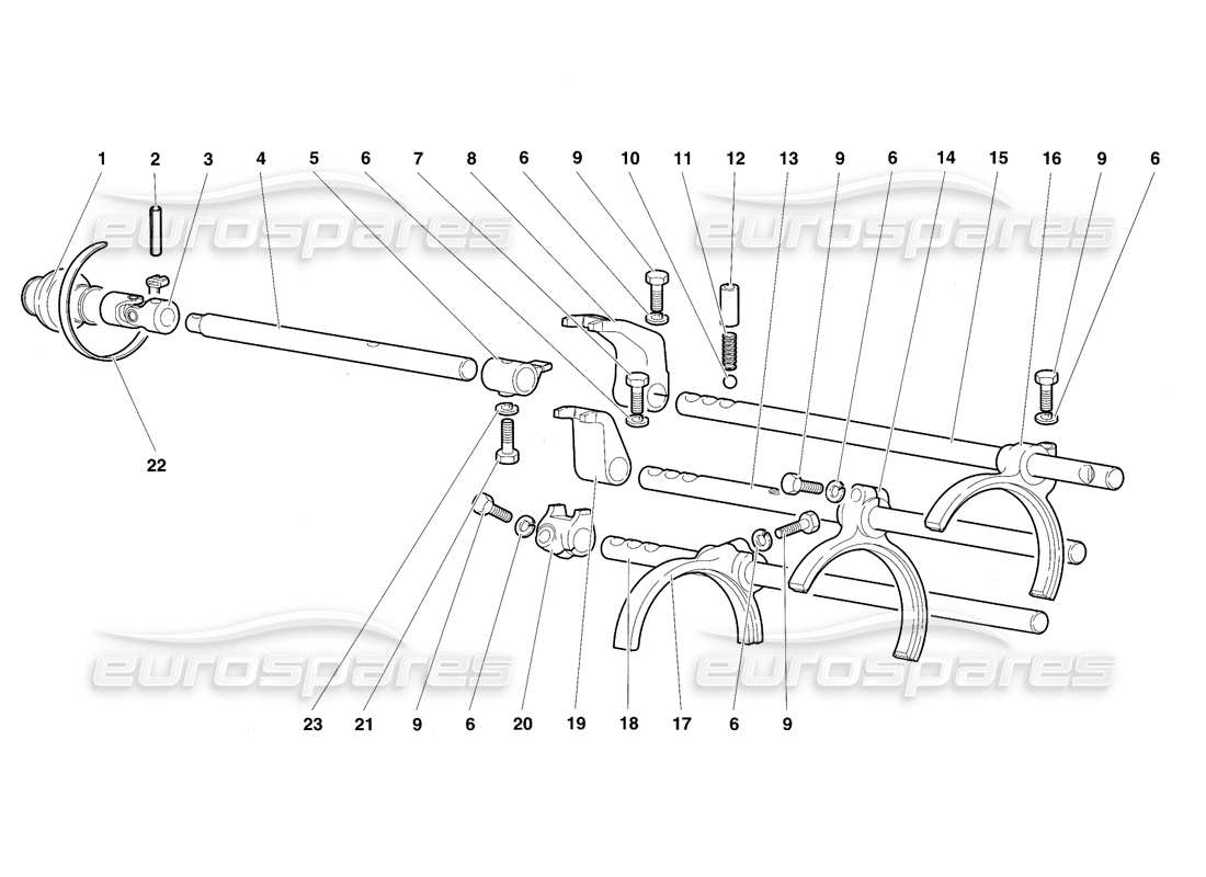 lamborghini diablo sv (1997) gearbox shifting rods and forks parts diagram