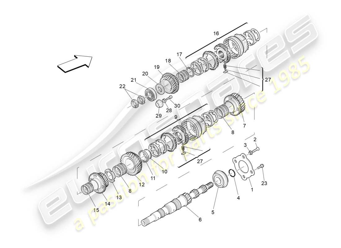 maserati granturismo (2009) main shaft gears parts diagram