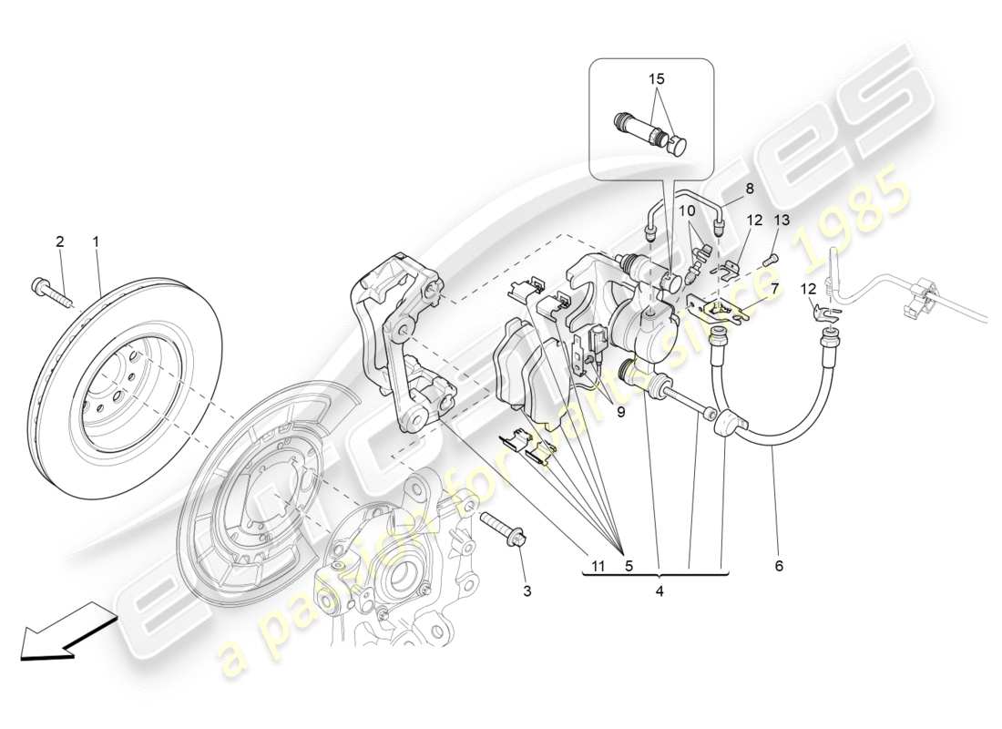 maserati qtp 3.0 bt v6 410hp (2014) braking devices on rear wheels parts diagram