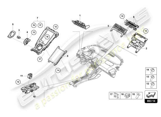 a part diagram from the lamborghini huracan tecnica parts catalogue