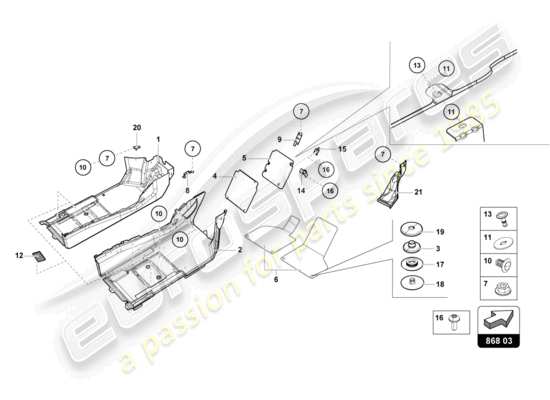 a part diagram from the lamborghini huracan tecnica parts catalogue