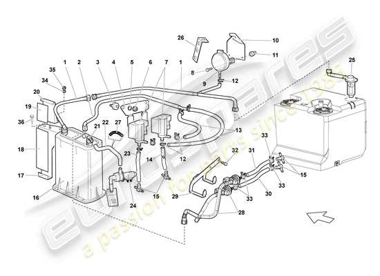 a part diagram from the lamborghini lp640 coupe (2010) parts catalogue