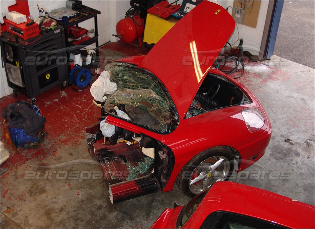 Ferrari 360 Modena getting ready to be stripped for parts at Eurospares