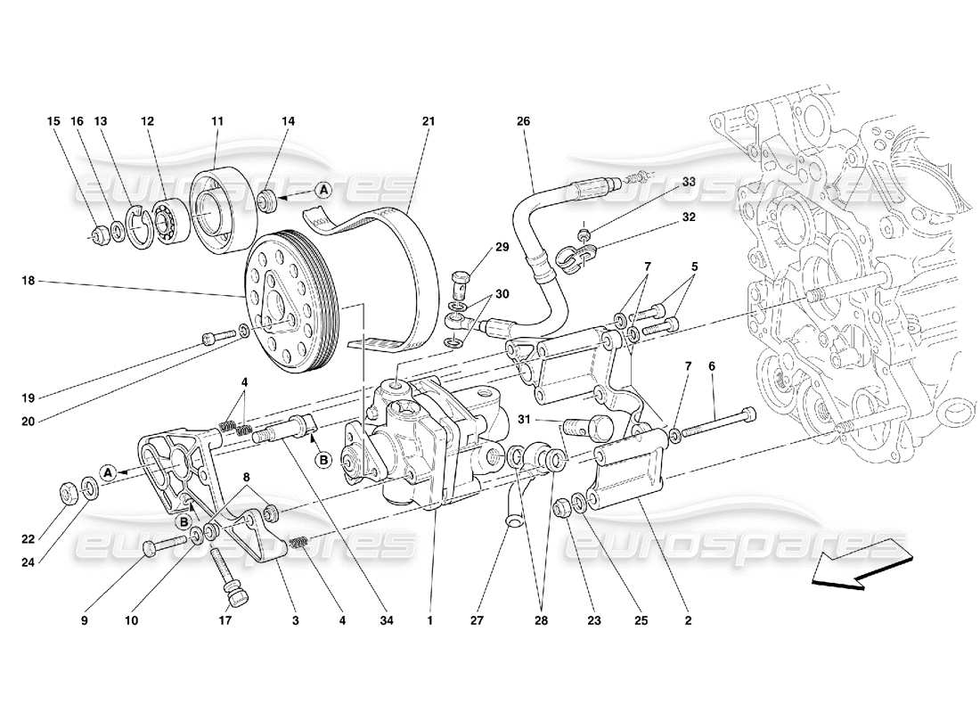 Ferrari 456 M GT/M GTA Hydraulic Steering Pumps Parts Diagram