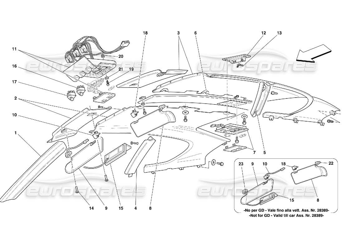 Ferrari 456 M GT/M GTA Roof Panel Upholstery and Accessories Parts Diagram