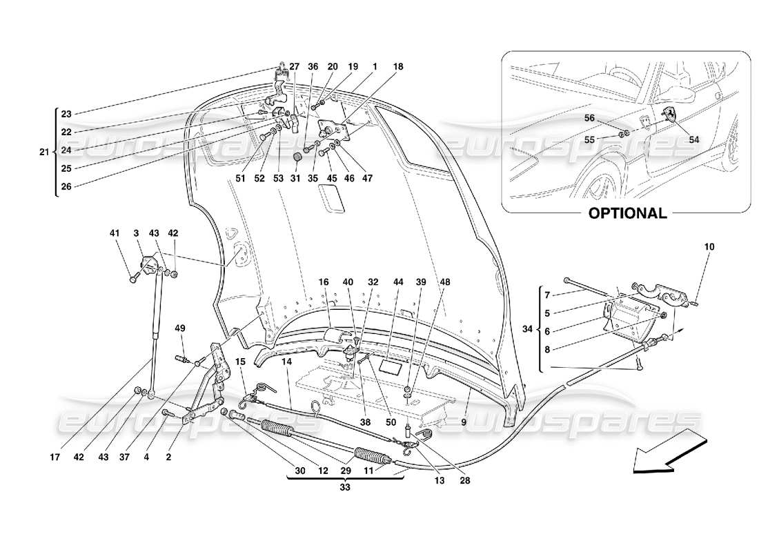 Ferrari 456 M GT/M GTA Engine Bonnet Part Diagram