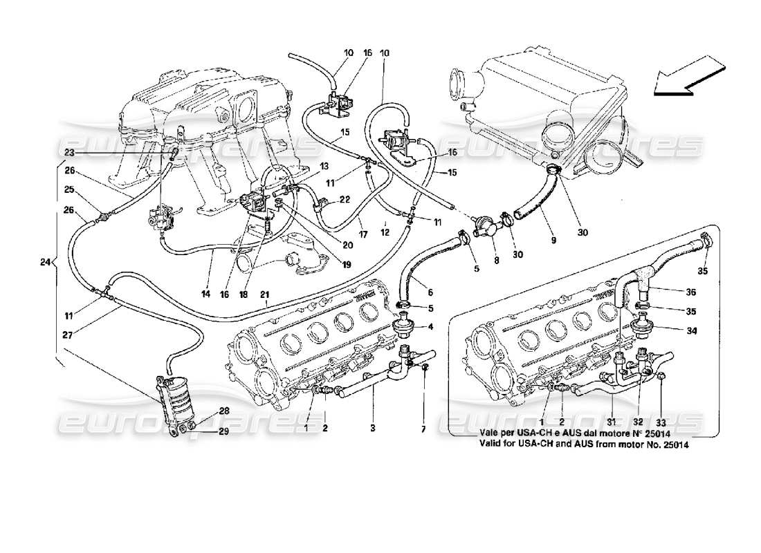 Ferrari Mondial 3.4 t Coupe/Cabrio air injection device - for cars with catalyst - motronic 2.7 Parts Diagram