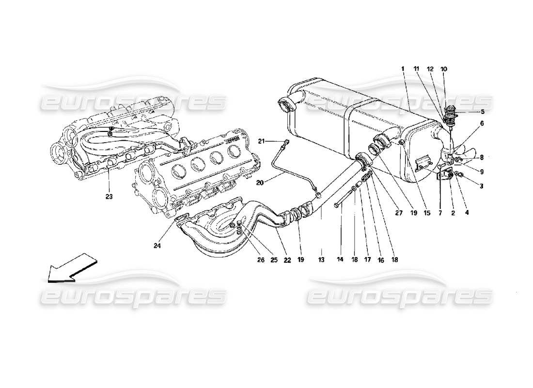 Ferrari Mondial 3.4 t Coupe/Cabrio Exhaust System - Not for Cars With Catalysts and 77DB Parts Diagram