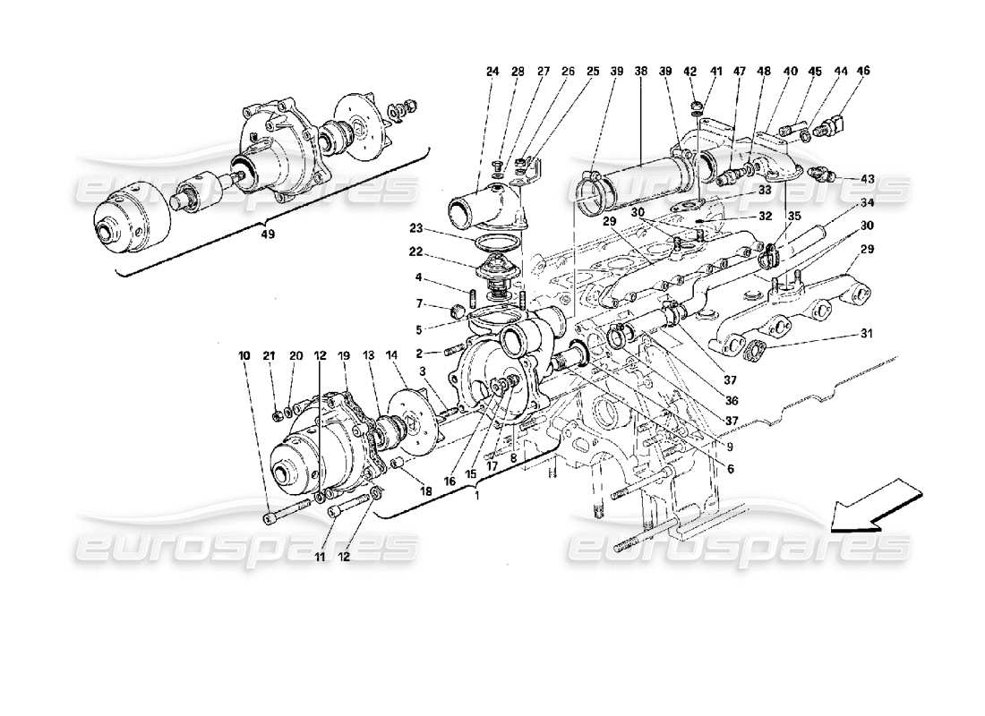 Ferrari Mondial 3.4 t Coupe/Cabrio WATER PUMP Parts Diagram
