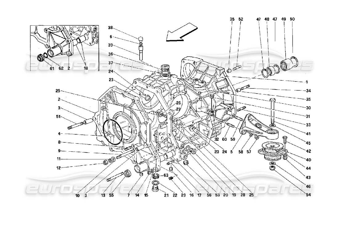 Ferrari Mondial 3.4 t Coupe/Cabrio Gearbox Housing and Interm. Casing - Valid for Cars With 4P Part Diagram