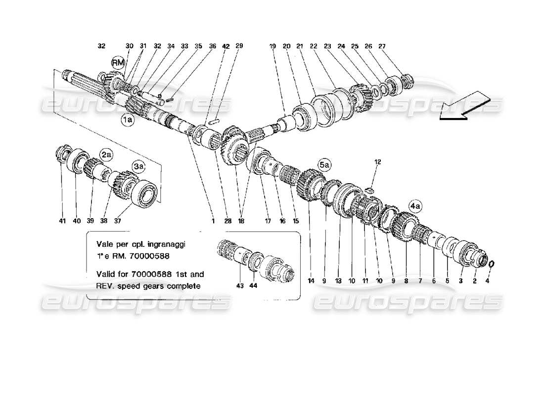 Ferrari Mondial 3.4 t Coupe/Cabrio Main Shaft Gears Parts Diagram