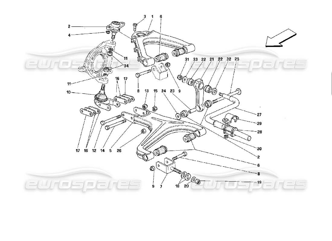 Ferrari Mondial 3.4 t Coupe/Cabrio Front Suspension - Wishbones Parts Diagram