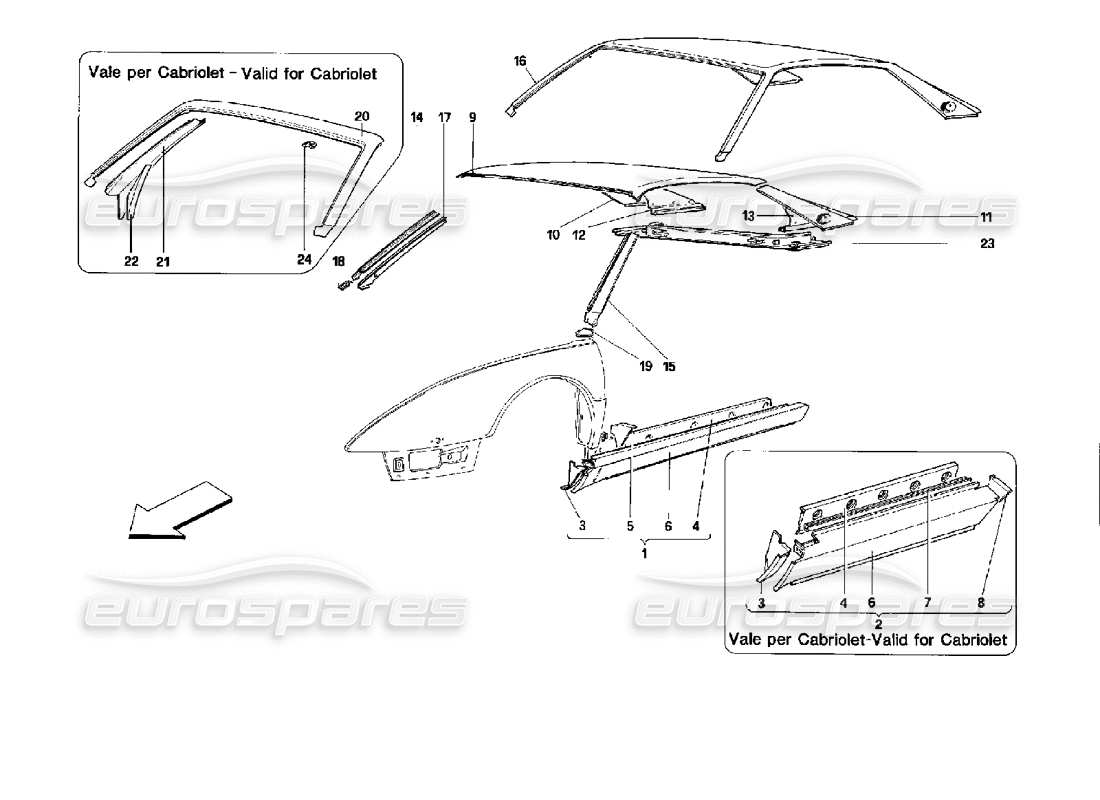 Ferrari Mondial 3.4 t Coupe/Cabrio Body Shell: Outer Elements - Central Part Parts Diagram