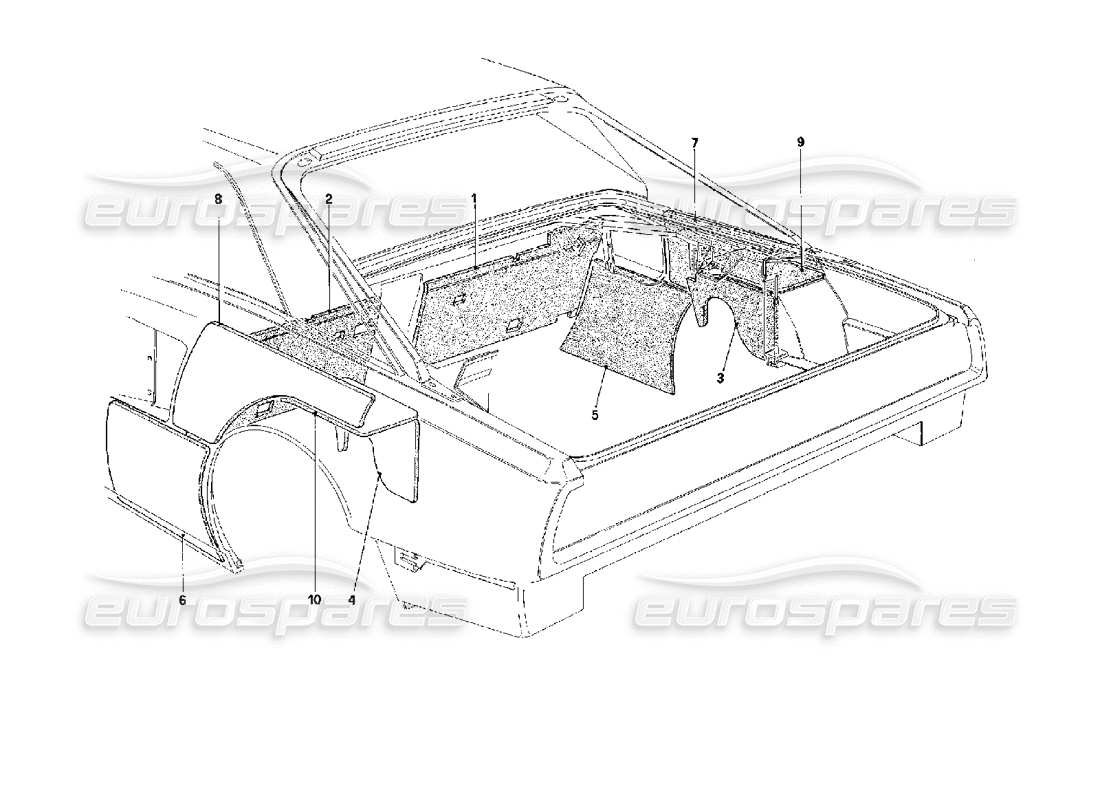 Ferrari Mondial 3.4 t Coupe/Cabrio Engine Compartment Insulation - Coupe - for CH Version Cars Parts Diagram