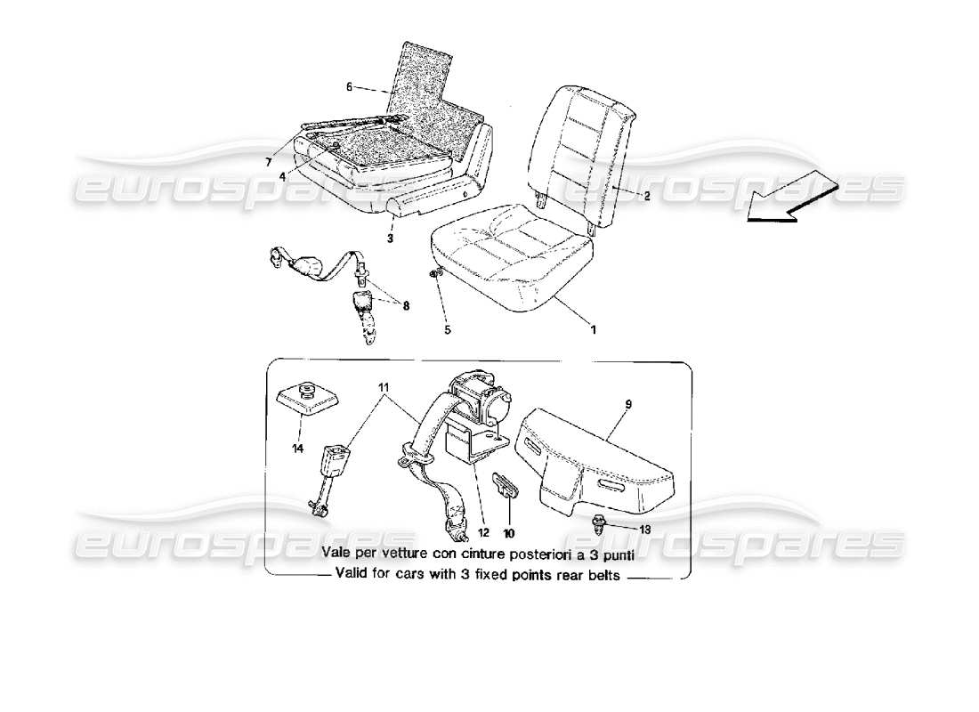 Ferrari Mondial 3.4 t Coupe/Cabrio Seats and Rear Safety Belts - Cabriolet Parts Diagram