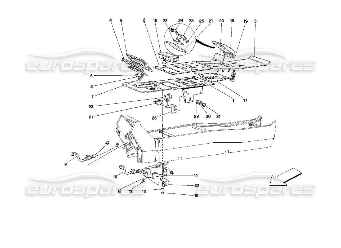 Ferrari Mondial 3.4 t Coupe/Cabrio Tunnel - Components - Cabriolet Parts Diagram