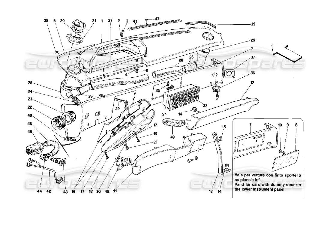 Ferrari Mondial 3.4 t Coupe/Cabrio DASHBOARD Parts Diagram