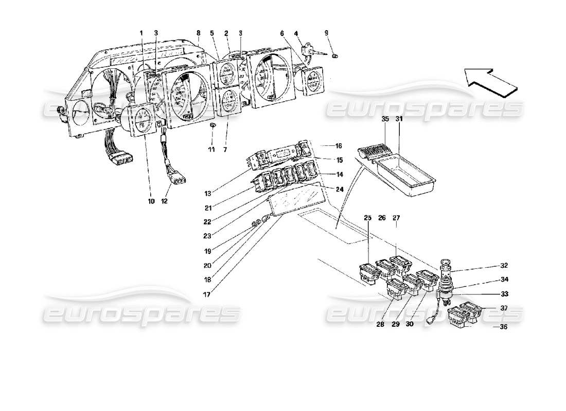 Ferrari Mondial 3.4 t Coupe/Cabrio Instruments Parts Diagram