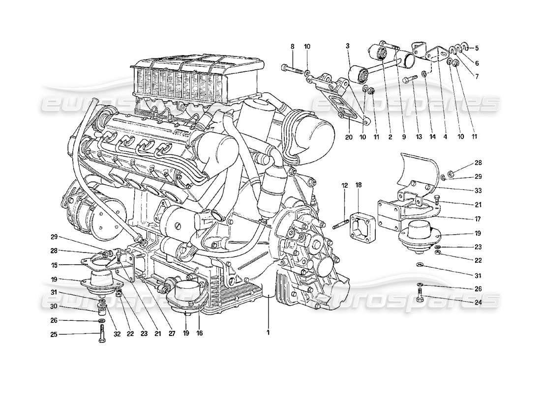 Ferrari 208 Turbo (1989) engine - gearbox and supports Part Diagram