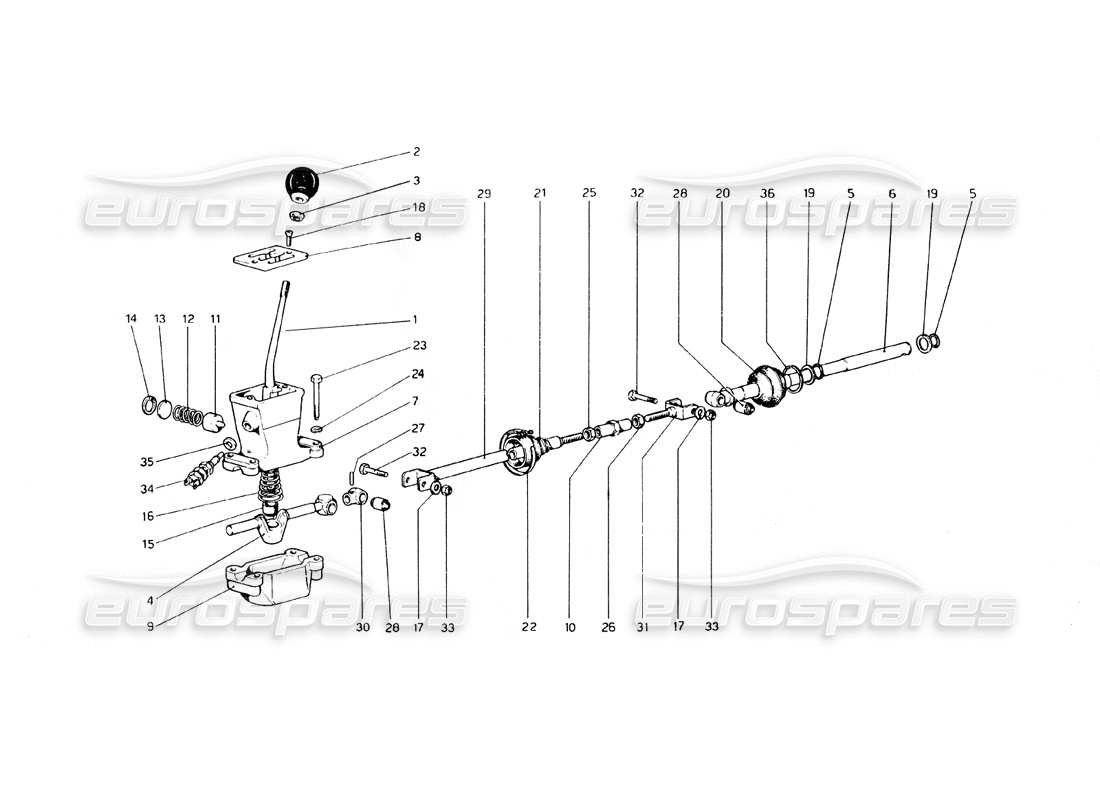 Ferrari 308 GT4 Dino (1979) Outside Gearbox Controls Part Diagram