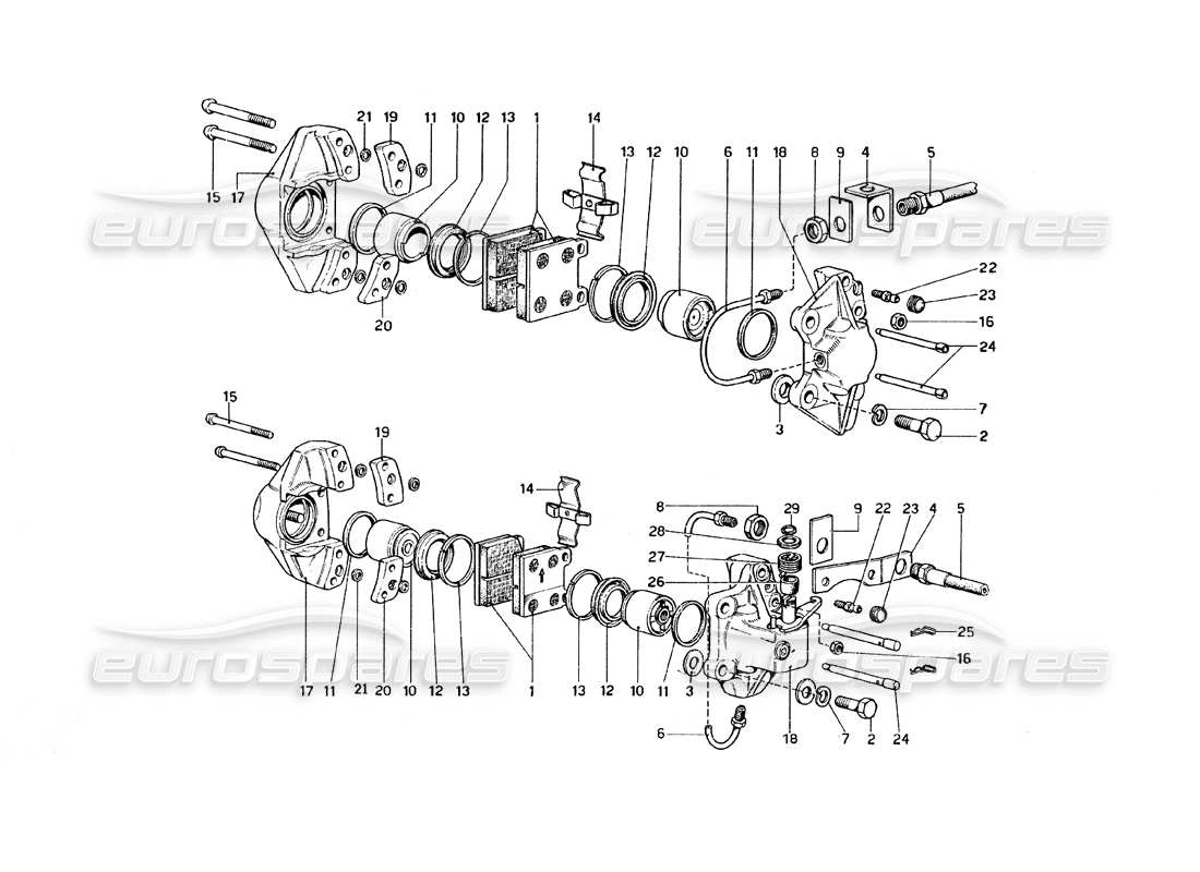 Ferrari 308 GT4 Dino (1979) Caliper for Front and Rear Brakes Parts Diagram