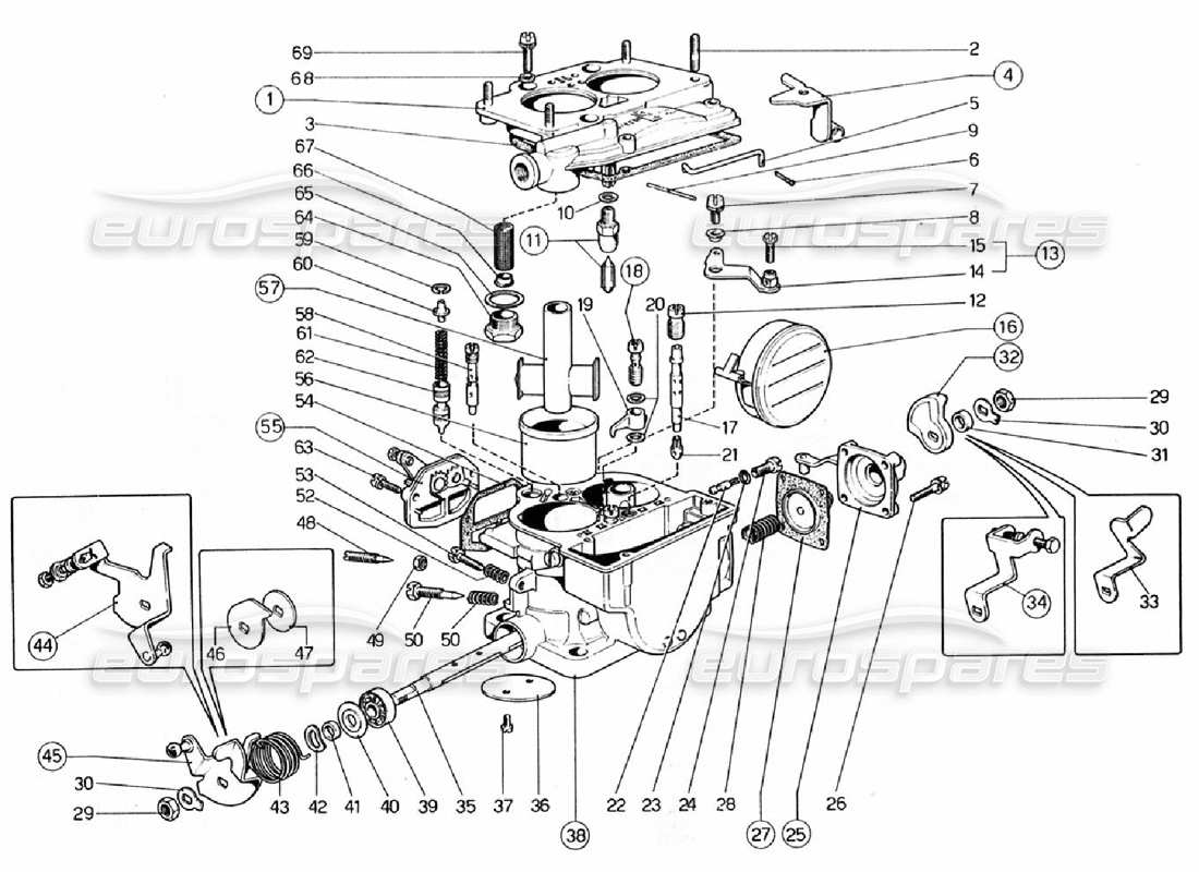 Ferrari 308 GTB (1976) Carburettors (Weber 40 DCNF 57 - 58 - 59 - 60) Parts Diagram