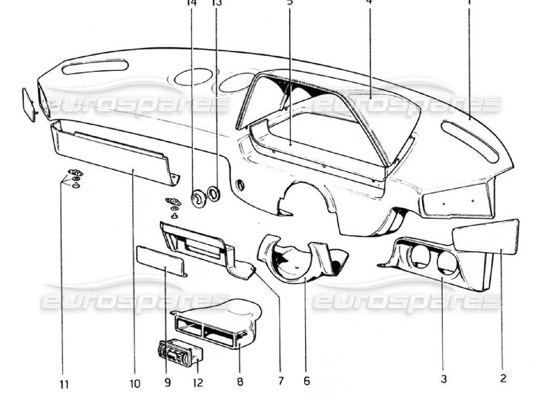 Ferrari 308 GTB (1976) INSTRUMENT PANEL (Valid for RHD - AUS Versions) Parts Diagram