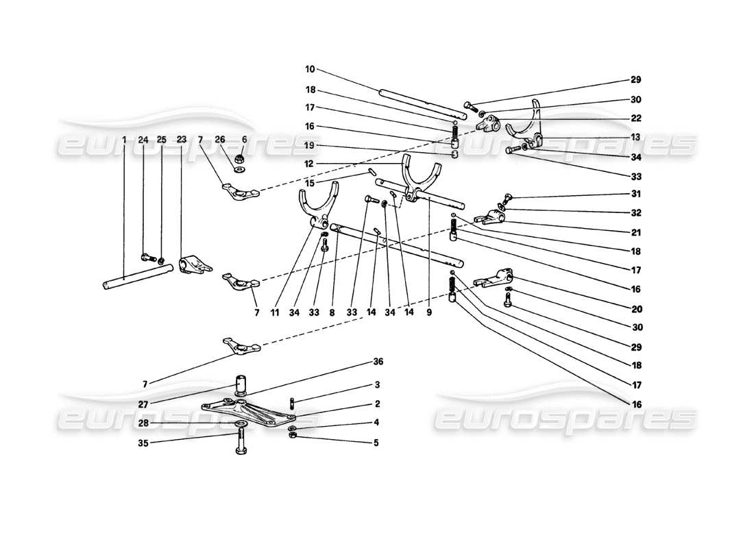 Ferrari 308 GTB (1980) Inside Gearbox Controls Parts Diagram