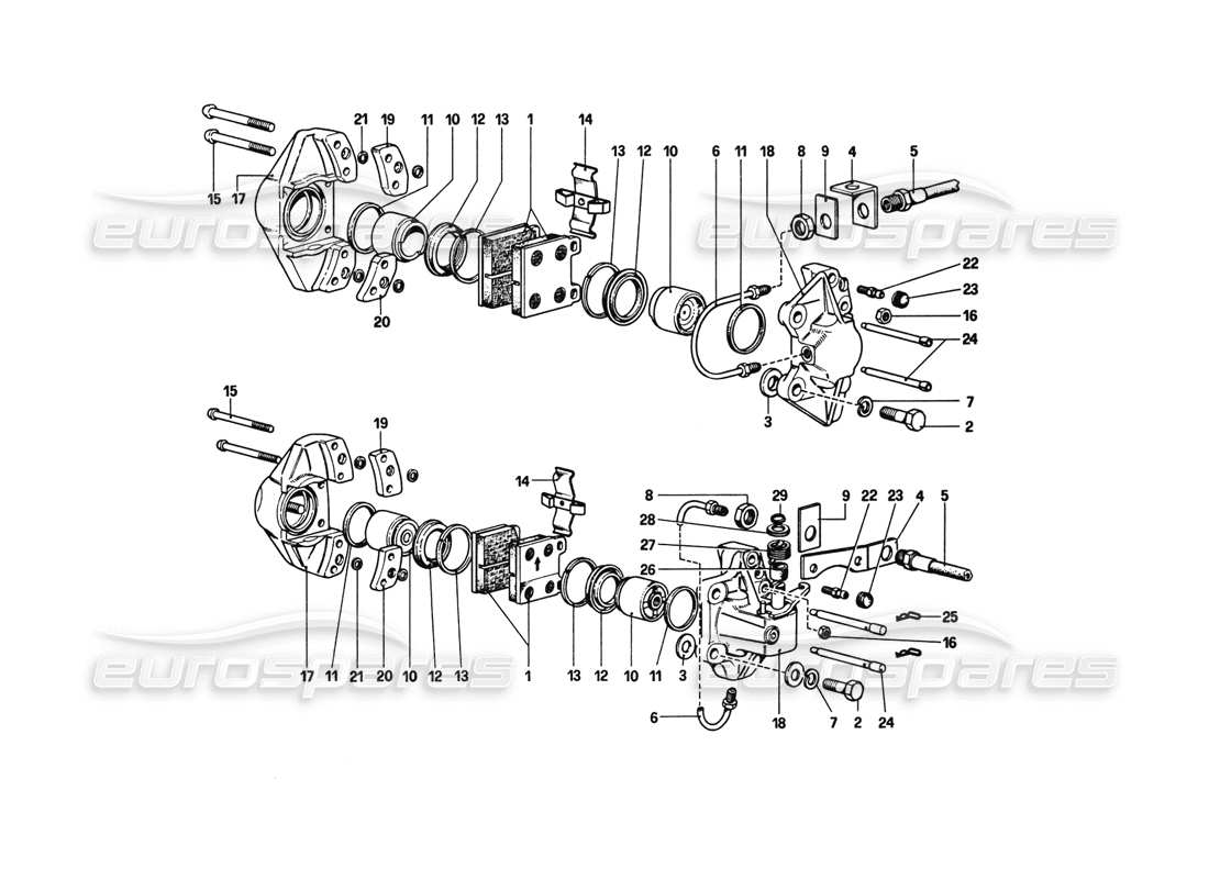 Ferrari 308 GTB (1980) Calipers for Front and Rear Brakes Parts Diagram