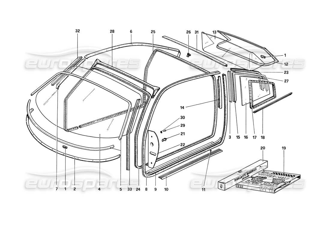 Ferrari 308 GTB (1980) Glasses Parts Diagram