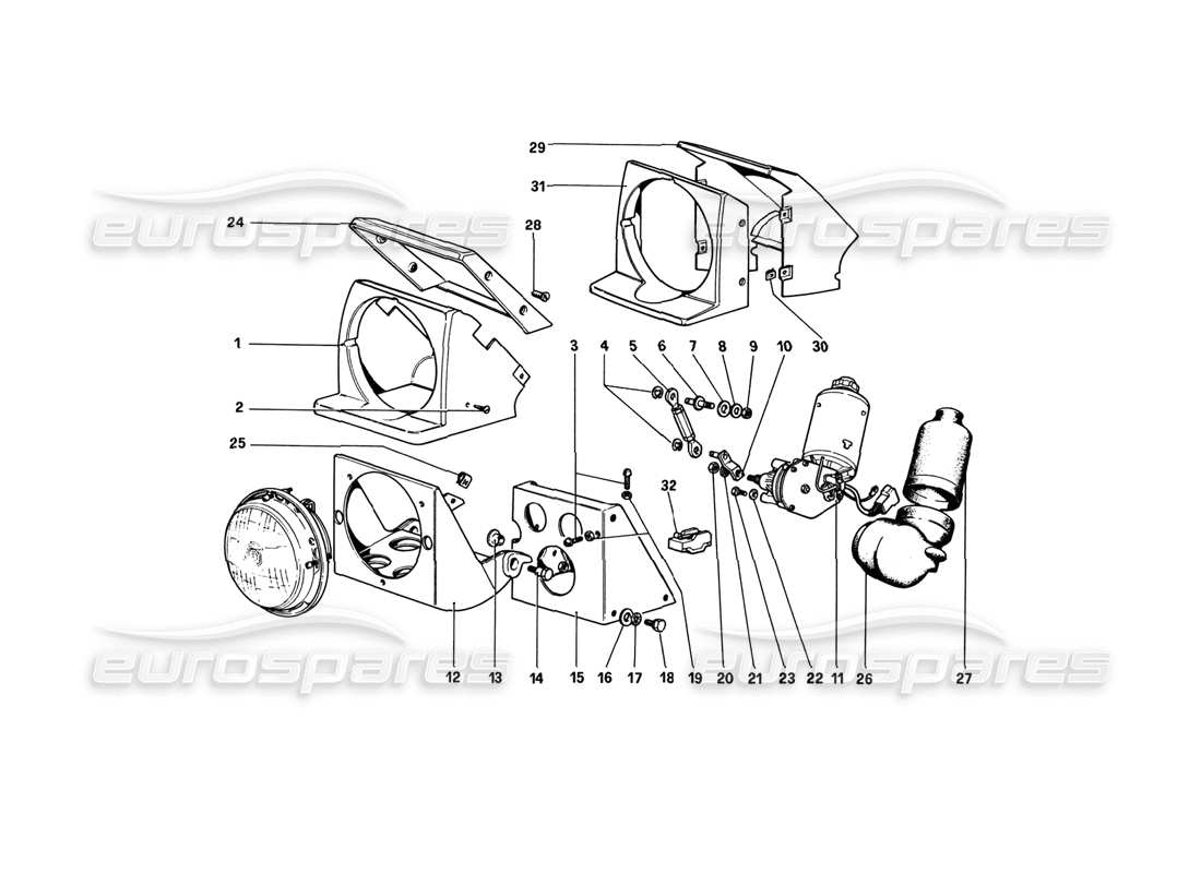 Ferrari 308 GTB (1980) Headlights Lifting Device Parts Diagram