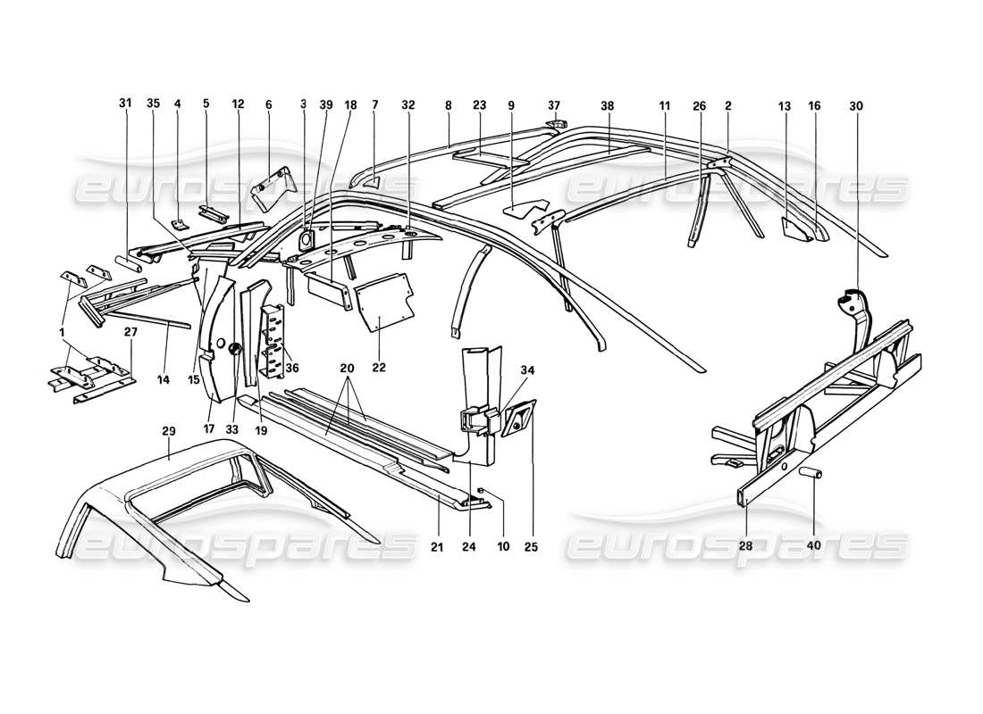 Ferrari 308 GTB (1980) Body Shell - Inner Elements (Variants for RHD - AUS Versions) Parts Diagram