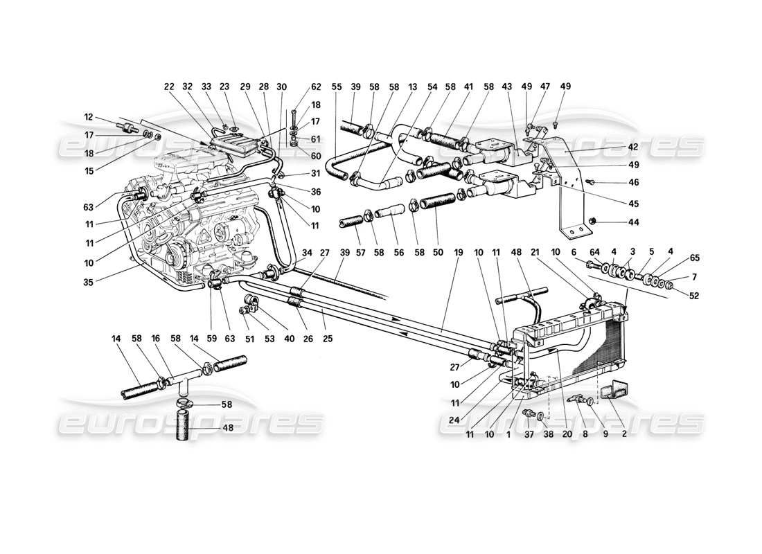 Ferrari 308 (1981) GTBi/GTSi Cooling System Part Diagram