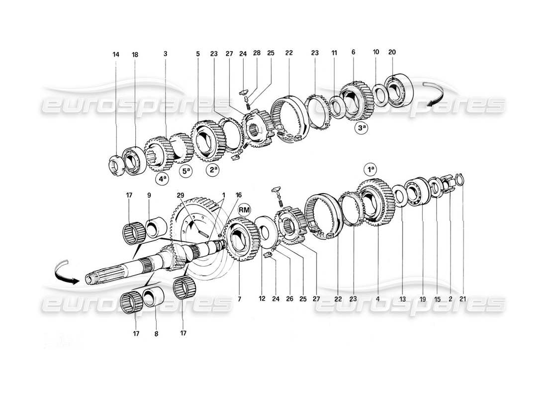 Ferrari 308 (1981) GTBi/GTSi Lay Shaft Gears Parts Diagram