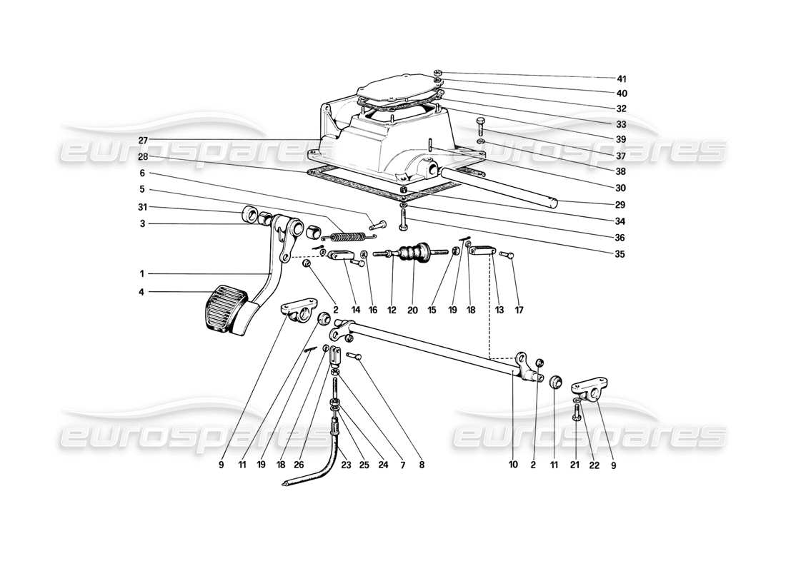 Ferrari 308 (1981) GTBi/GTSi Pedal Board - Clutch Control (Variants for RHD Versions) Parts Diagram