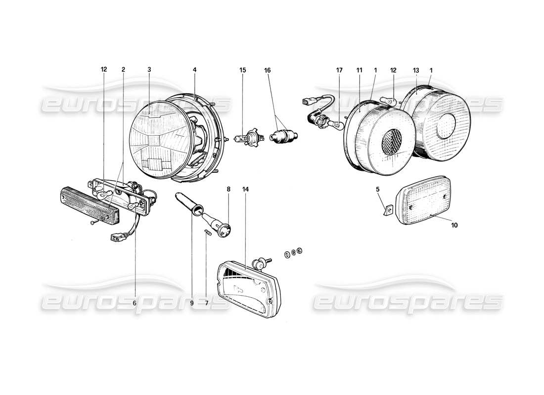 Ferrari 308 (1981) GTBi/GTSi Lights Parts Diagram