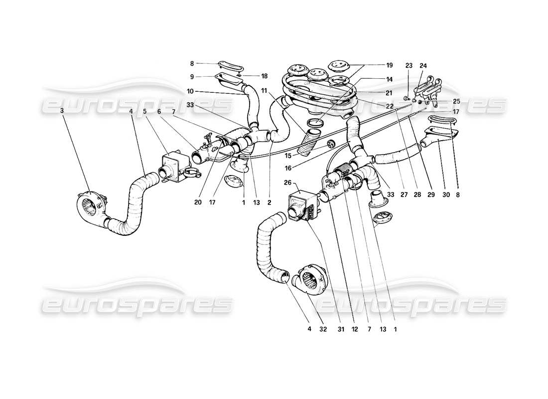 Ferrari 308 (1981) GTBi/GTSi Heating System Parts Diagram