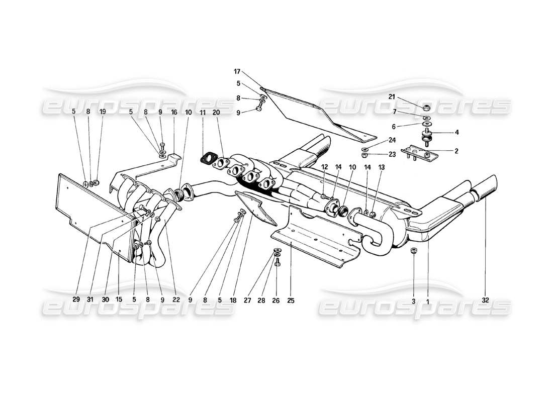 Ferrari Mondial 8 (1981) Exhaust System Parts Diagram