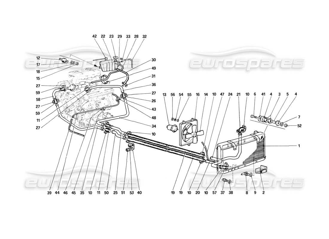 Ferrari Mondial 8 (1981) Cooling System Parts Diagram