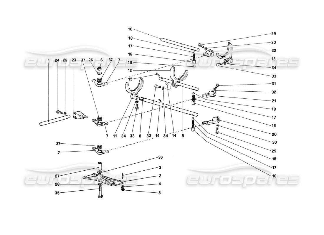 Ferrari Mondial 8 (1981) Inside Gearbox Controls Parts Diagram